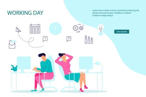 Webpage template of business characters at workplace Stock Illustration