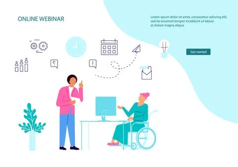 Webpage template of business characters at workplace Stock Illustration