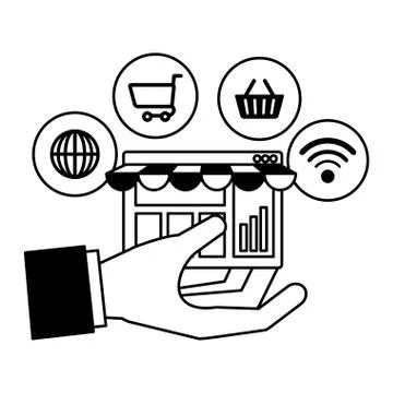 Webpage template with ecommerce icons Stock Illustration