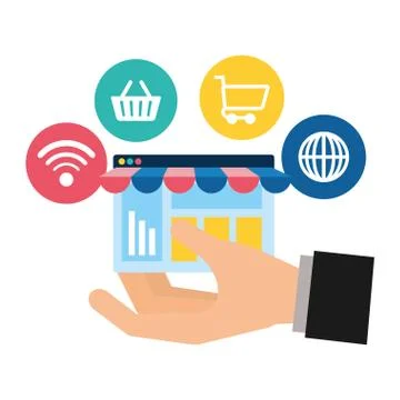 Webpage template with ecommerce icons Stock Illustration