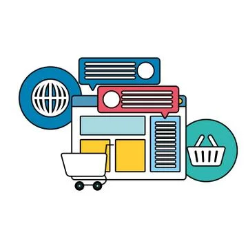 Webpage template with ecommerce icons Stock Illustration