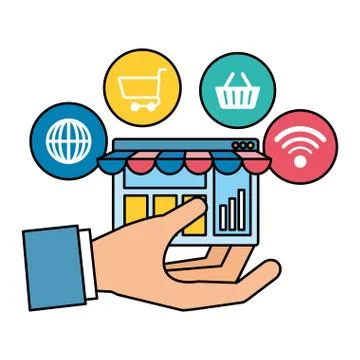 Webpage template with ecommerce icons Stock Illustration