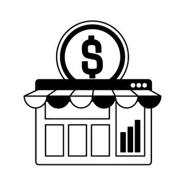 Webpage template with ecommerce tent and coin Stock Illustration