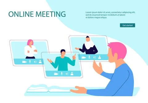 Webpage template of Virtual office, study or education Stock Illustration