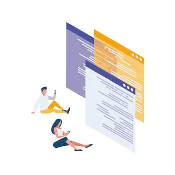 Webpage templates with mini people workers 스톡 일러스트