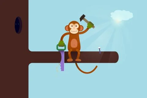 This Webpage is Under Construction concept. Monkey cartoon humor Illustrazione stock