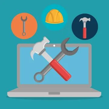 Webpage under construction with laptop Stock Illustration