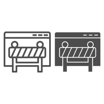 Webpage under construction line and solid icon. Window browser with attention Illustrazione stock