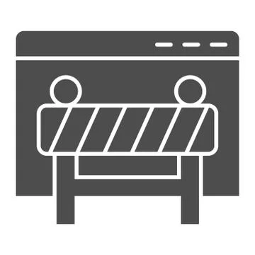 Webpage under construction solid icon. Window browser with attention fence Stock Illustration