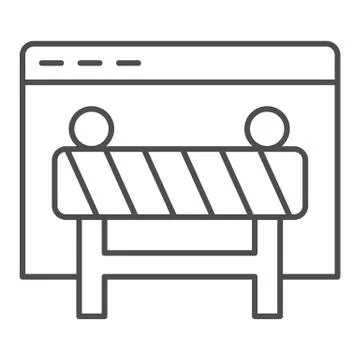 Webpage under construction thin line icon. Window browser with attention fence Stock Illustration