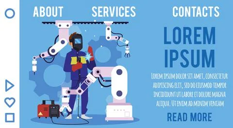Webpage with welder working with high-tech equipment, flat vector illustration. Stockillustratie