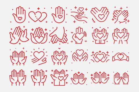 WebSet of vector line icons of hands and hearts. Icons for web Stock Illustration