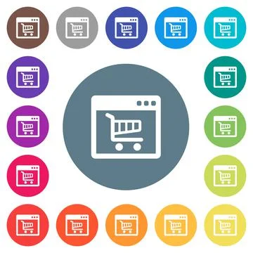 Webshop application flat white icons on round color backgrounds Stock Illustration