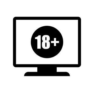 Website for adults only vector icon. TV with 18+ symbol Isolated on white bac Stock Illustration