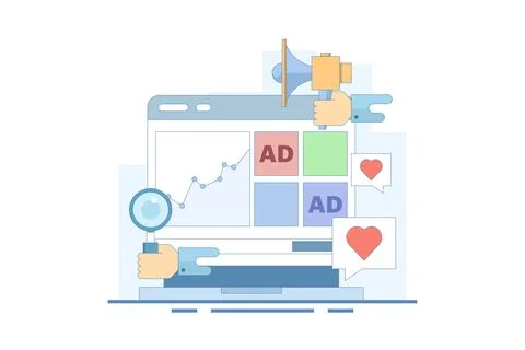 Website advertising campaign analysis concept, Website advertising network. 스톡 일러스트