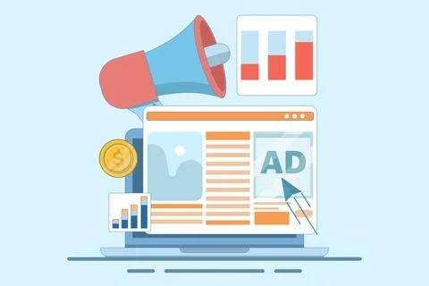 Website advertising campaign concept, website promotion with digital ad networks Stock Illustration