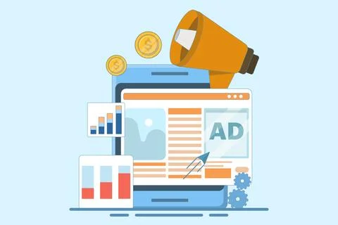Website advertising campaign concept, website promotion with digital ad networks Stock Illustration
