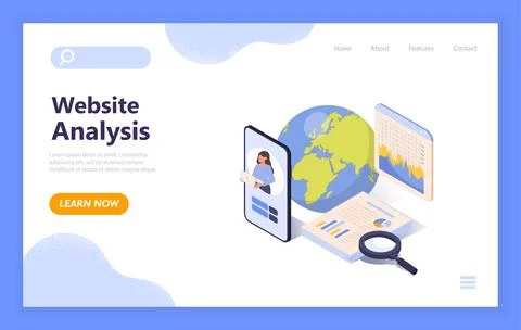 Website analysis concept with globe. Vector illustration Illustrazione stock