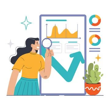 Website analysis. Conversion rate and traffic analysis. Experts analyzing Stock Illustration