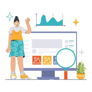 Website analysis. Conversion rate and traffic analysis. Experts analyzing Stock Illustration