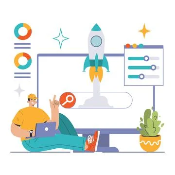 Website analysis. Conversion rate and traffic analysis. Experts analyzing Stockillustratie