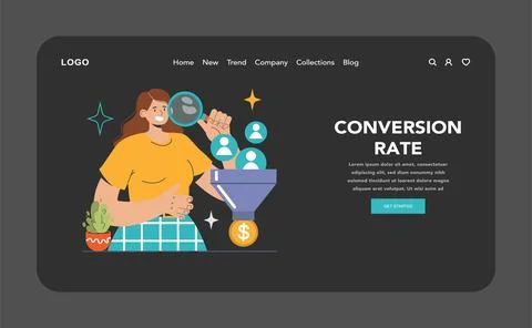 Website analysis dark or night mode web or landing. Conversion rate Stock Illustration