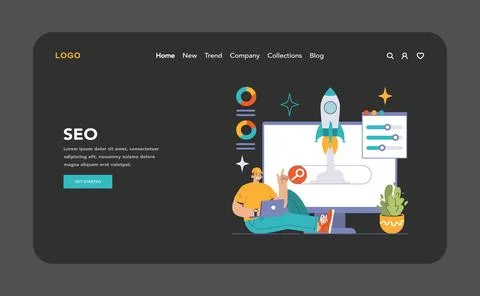 Website analysis dark or night mode web or landing. Conversion rate Illustrazione stock