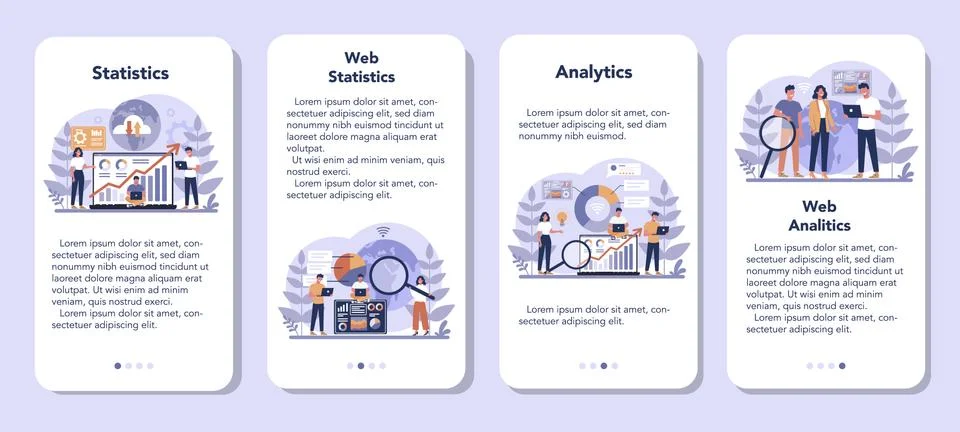 Website analysis mobile application banner set. Web page Stock Illustration