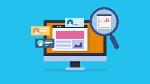 Website analysis, seo data and business report on computer screen, animation. Stock Footage 197399419