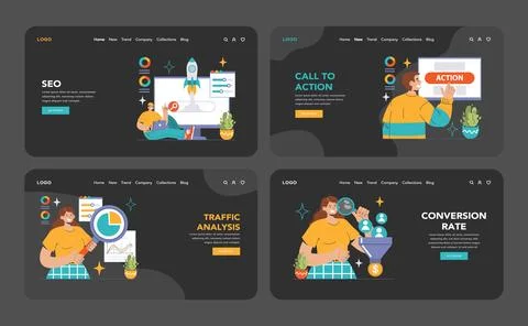 Website analysis web or landing set. Conversion rate and traffic analysis Stockillustratie