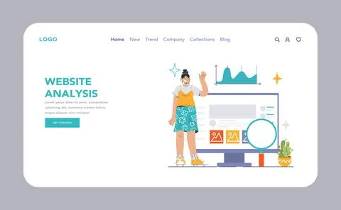 Website analysis web or landing. Conversion rate and traffic analysis Stock Illustration