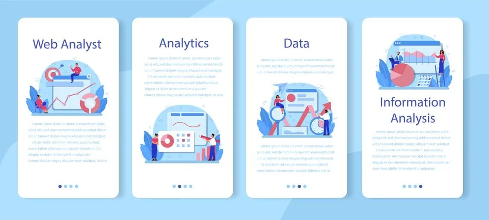 Website analyst mobile application banner set. Web page improvement Stock Illustration