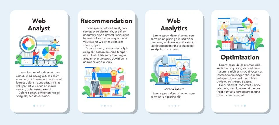 Website analyst mobile application banner set. Web page improvement Stockillustratie
