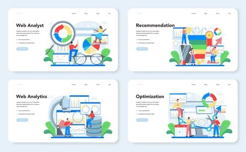 Website analyst web banner or landing page set. Web page improvement Stock-Illustration