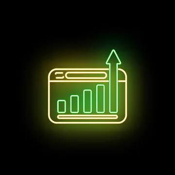Website analytics bar chart progress neon icon Illustrazione stock