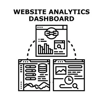 Website analytics dashboard system evaluating online data Stock Illustration