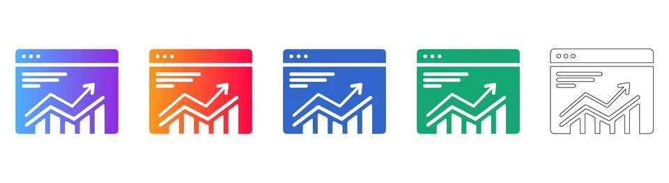 Website Analytics Growth Chart Icon Set Illustrazione stock