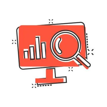Website analytics icon in comic style. SEO data cartoon vector illustration o 스톡 일러스트