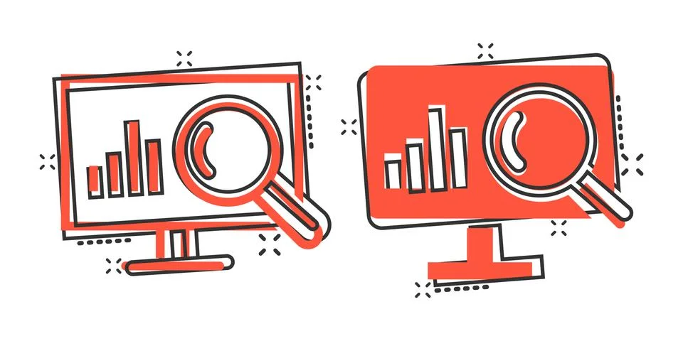Website analytics icon in comic style. SEO data cartoon vector illustration o イラスト素材