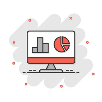 Website analytics icon in comic style. SEO data cartoon vector illustration o Stock Illustration