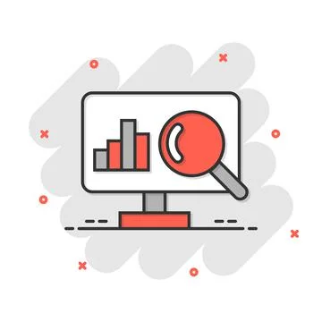 Website analytics icon in comic style. SEO data cartoon vector illustration o 스톡 일러스트