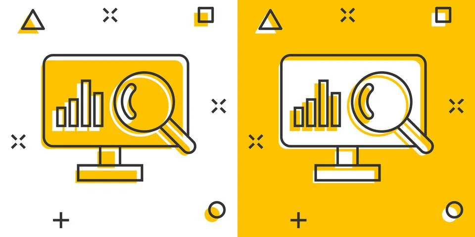 Website analytics icon in comic style. SEO data cartoon vector illustration o Stock Illustration