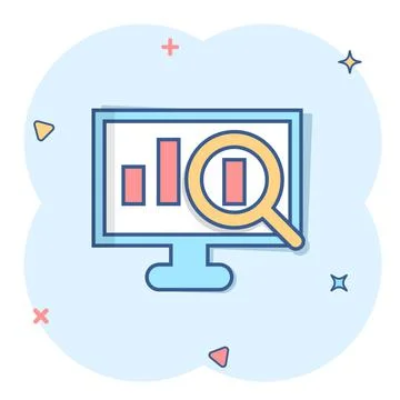 Website analytics icon in comic style. SEO data cartoon vector illustration o 스톡 일러스트
