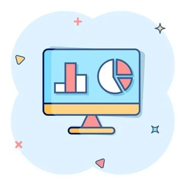 Website analytics icon in comic style. SEO data cartoon vector illustration o Stock Illustration