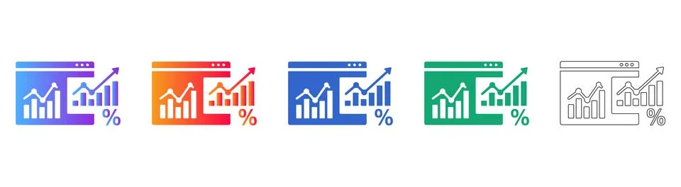 Website Analytics Percentage Icon Set Illustrazione stock