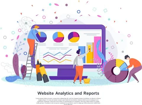 Website analytics reports concept. Flat vector illustration. Illustrazione stock