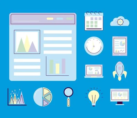 Website and analytics icons 스톡 일러스트