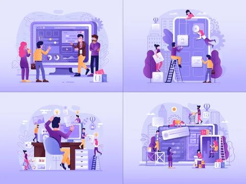 Website and App Developing Gradient Design Scenes Illustrazione stock