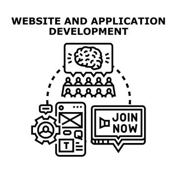 Website and application development collaborating on digital projects Stockillustratie