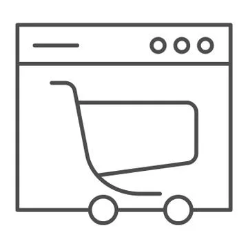 Website and cart thin line icon. Browser and trolley vector illustration Stock Illustration